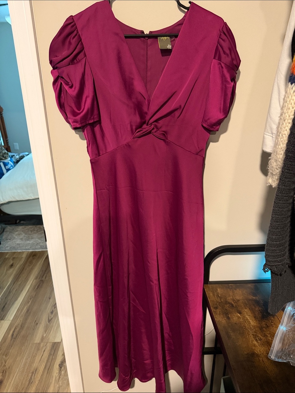 Women's Magenta Twist-Front Midi Dress